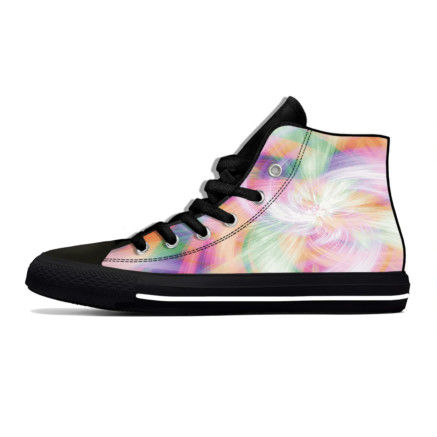Hot Colorful Vortex Tie Dye Swirl Abstract Rainbow High Top Canvas Shoes Men Women Casual Breathable Sneakers Latest Board Shoes