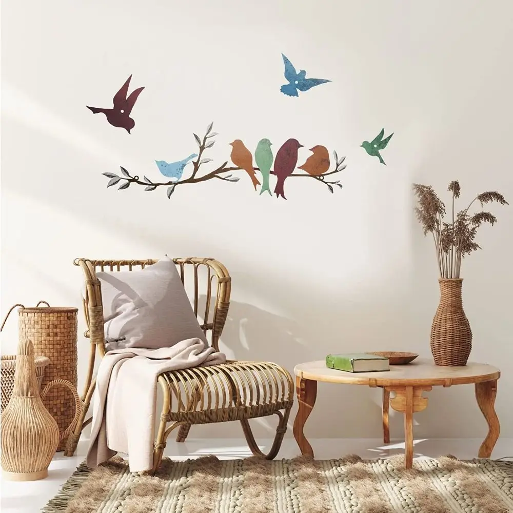 

Wall Hanging Bird Branch Wall Pendant Funny 3D Iron Art Metal Bird Hanging Sculpture Cute Bird Silhouette Art Living Room