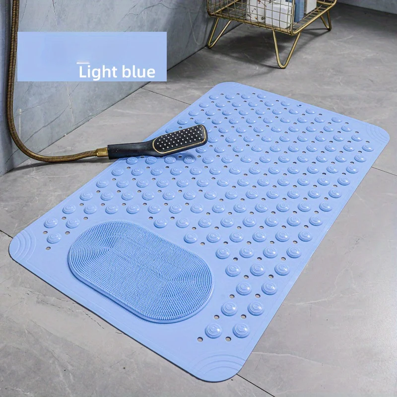 Light Blue Non-Slip PVC Bath Mat - Rectangular Massage Nubs Shower and Bathroom Safety Rug - 0.8cm 38*69cm Thick, Dot Pattern