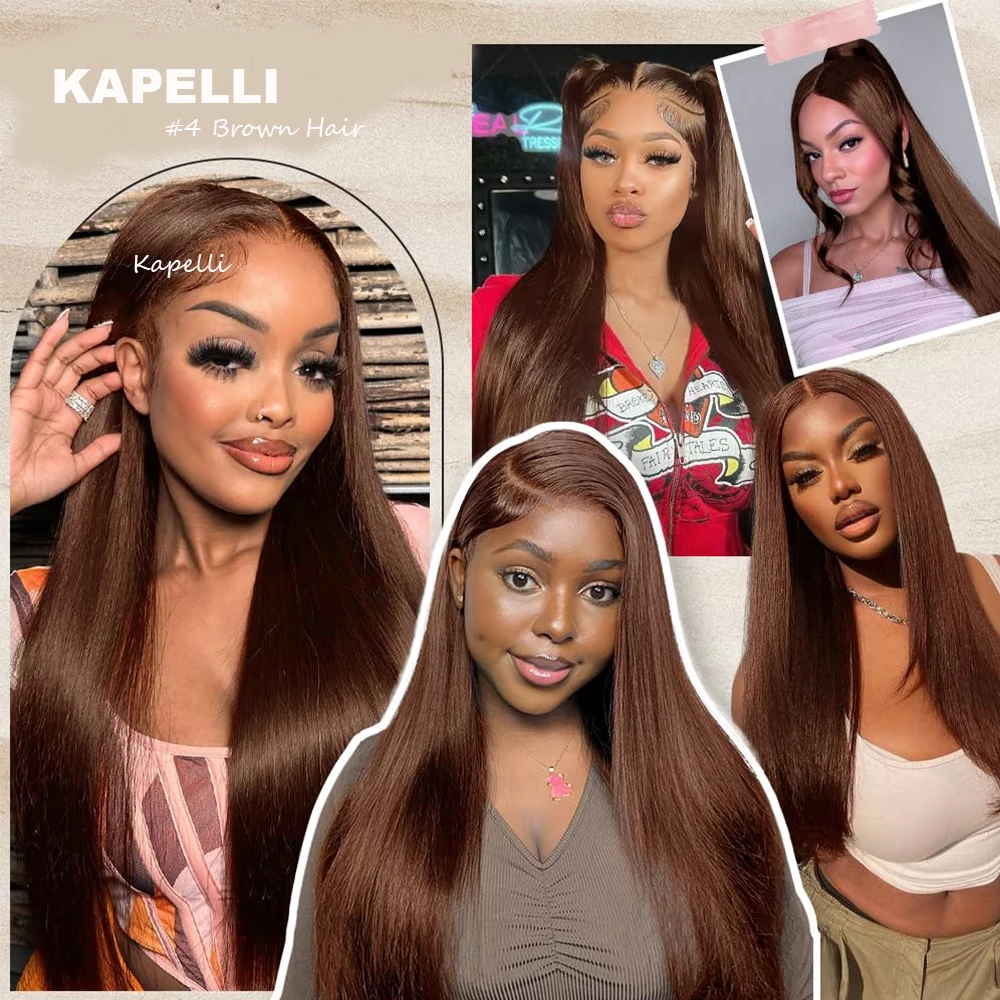 #4 Brown Bundles with Closure Human Hair 4x4 13x4 Straight Bundles and Frontal Brazilian Remy 3/4 Tissage Weave Hair Extensions 6