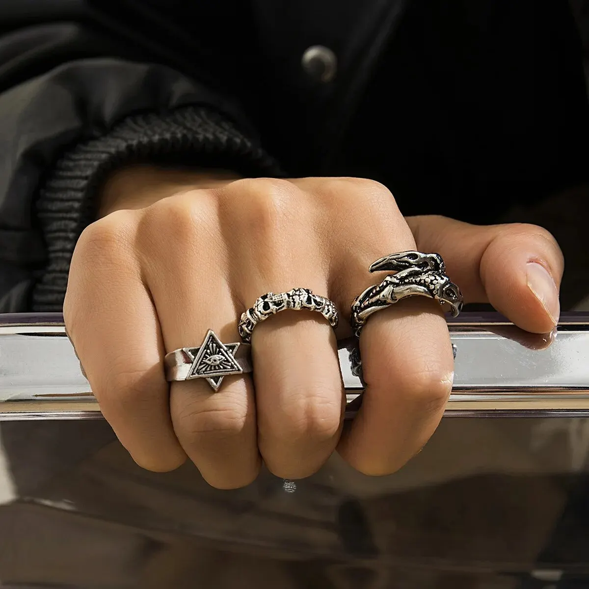 Vintage Cool Claw/Geometry Rings Set for Men Trendy Daily Street