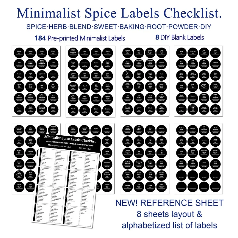 275PCS Spice Jar Storage Labels Black Waterproof And Oil-proof
