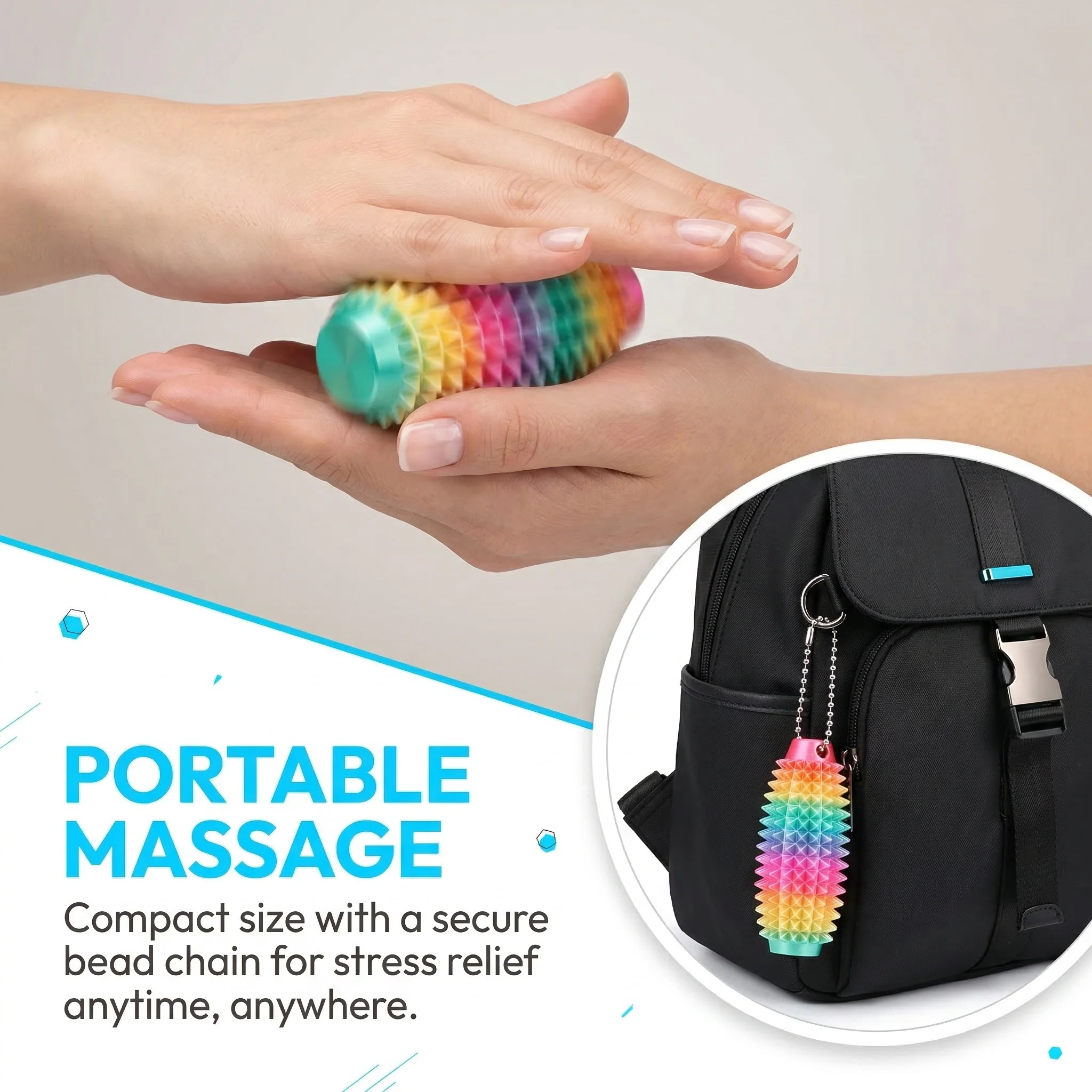 Spikey Fidget Schlüsselanhänger 3D-Gedrucktes Schmerzstimulations-Sensorikspielzeug Taktiles Massage-Schlüsselring ADHS Angst Stressabbau Tragbares Erwachsenen-Geschenk – Detail 2