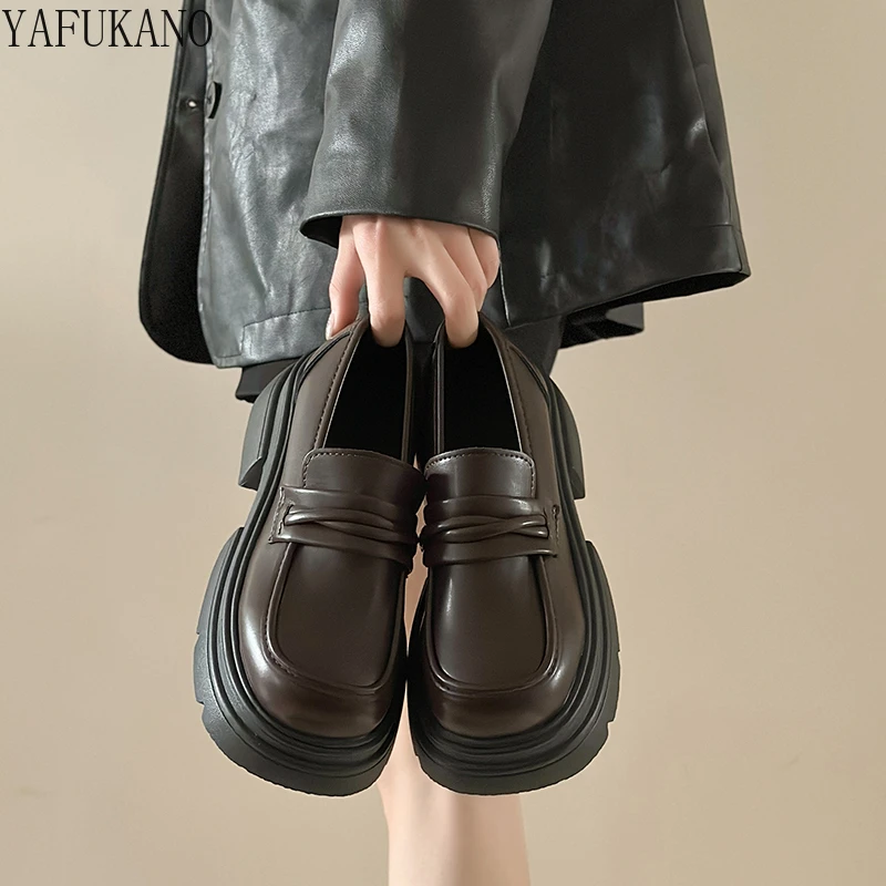 

Thick Soled Chunky Heel British Style Small Leather Shoes Women Versatile JK Single Shoes Black Loafers Casual Student Shoes