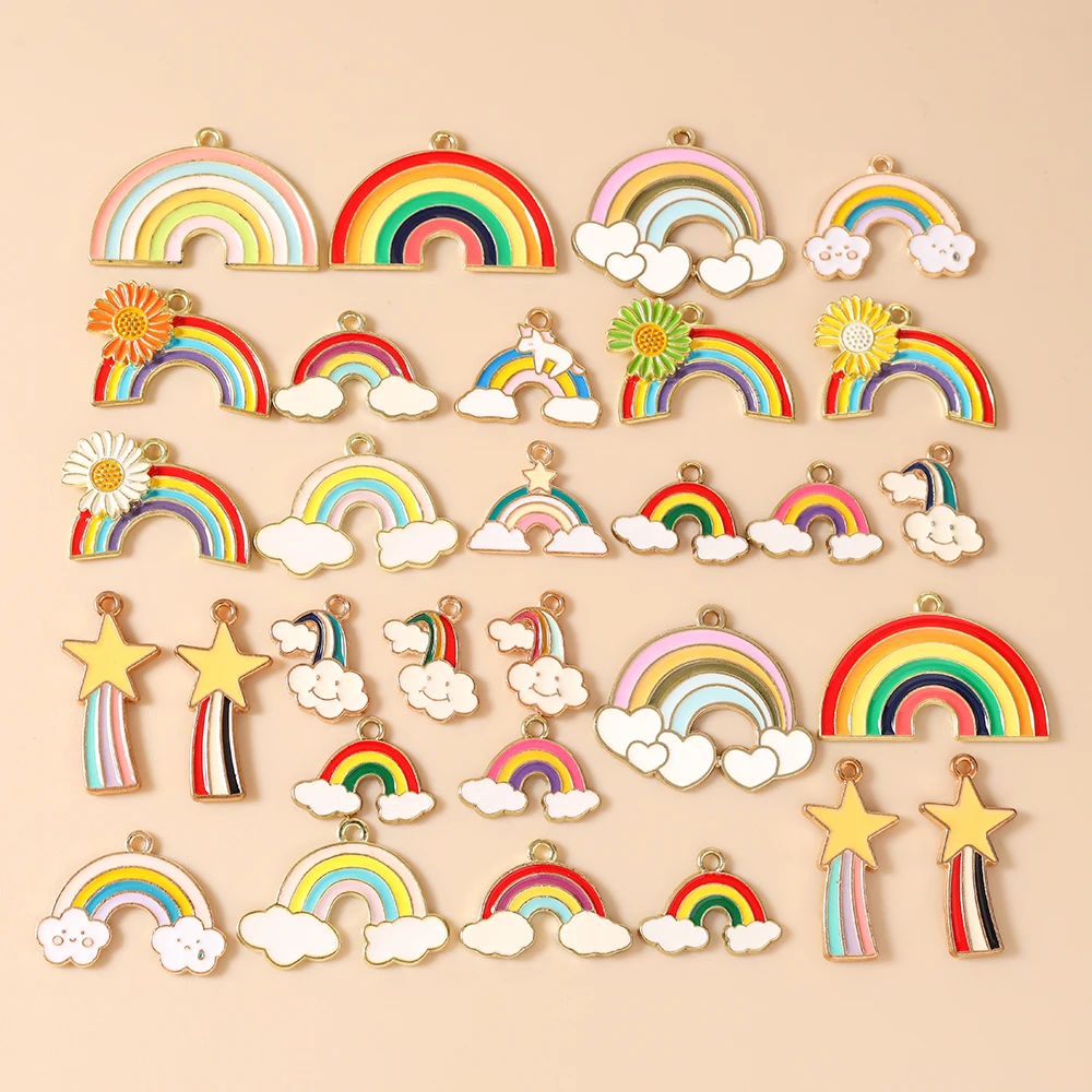Leslie 10 Stück Mix Niedliche Emaille-Stern-Wolken-Regenbogen-Anhänger für DIY Armband Halskette Ohrringe Schmuckherstellung Handgemachtes Kunsthandwerk