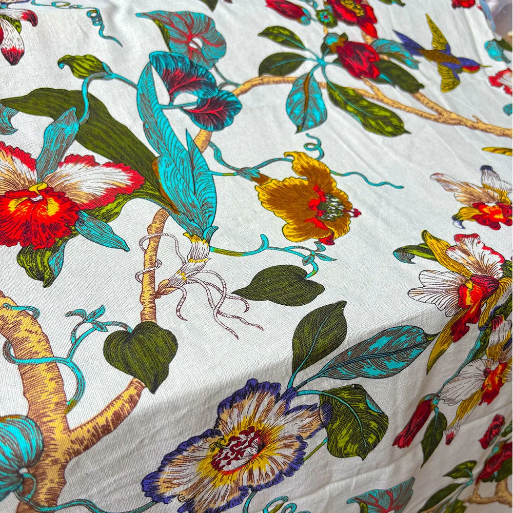Classic Floral and Bird Linen Cotton Printed Fabric For Soft Goods Blanket DIY Patchwork Handicraft Clothes Furniture Upholstery - 2