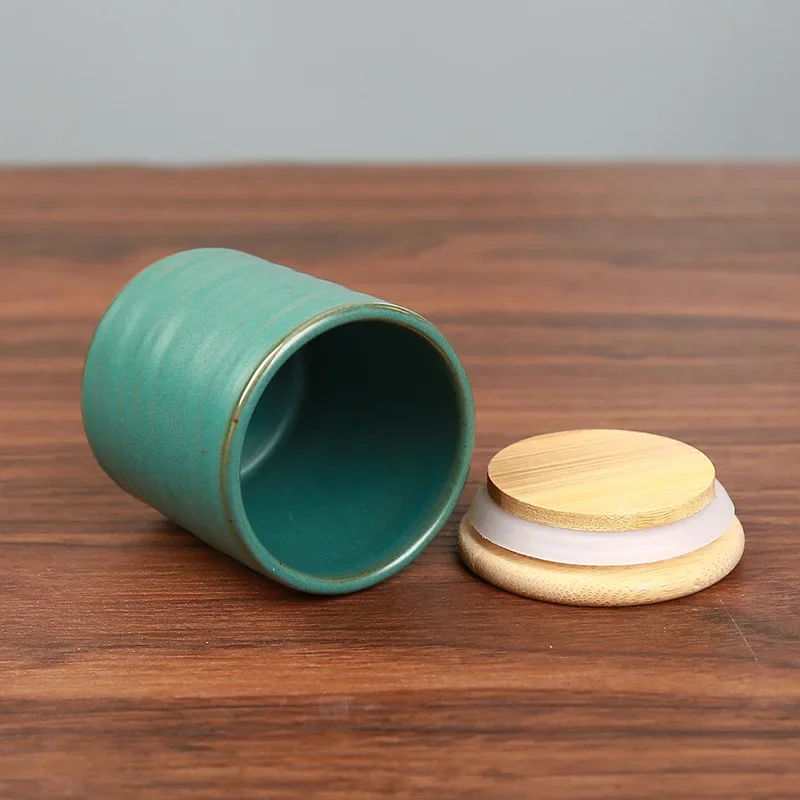 Chinese-style Ceramic Tea Storage Jar Bamboo Lid Open Ru Kiln Jar Chinese-style Moisture-proof Mini Tea Tin Tea Organizer 4