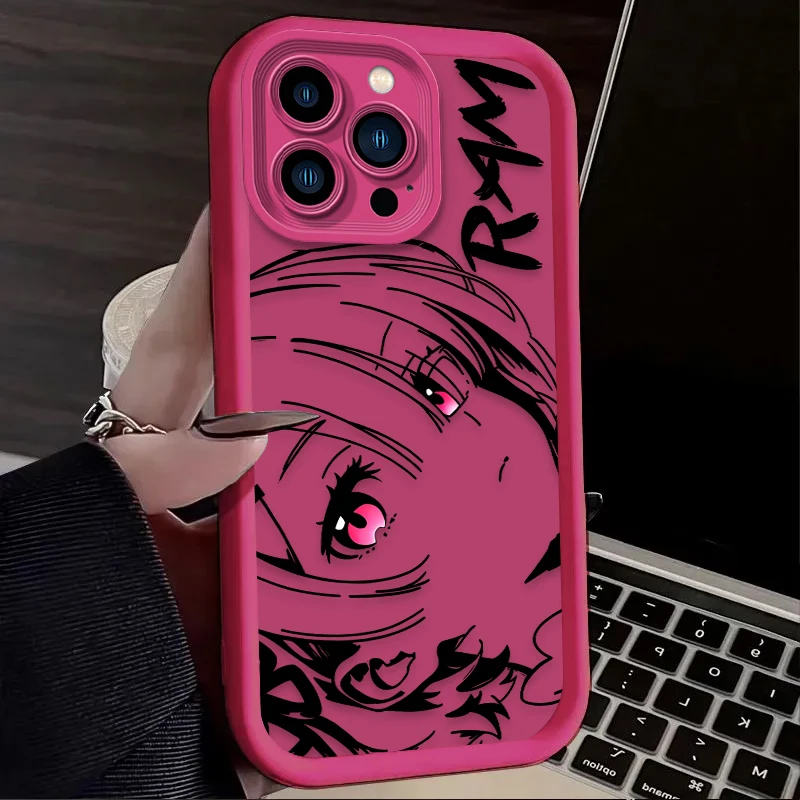 Cute Rem Ram Line Art Anime Silicone Phone Case