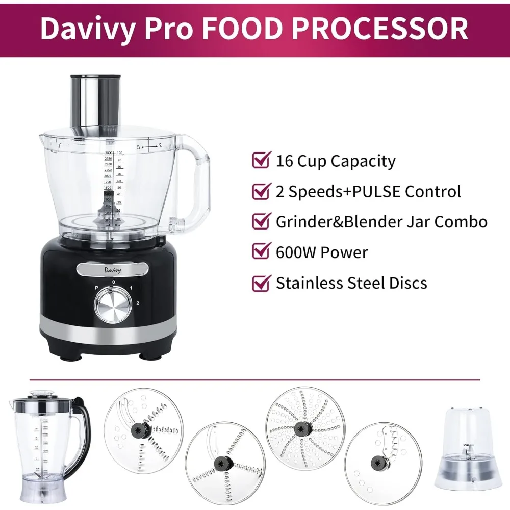 16 Cup Food Processor Blender Combo,11-in-1 Multifunction 3.8L Food Chopper 7 CUP(60 oz) Blender 1 CUP 5