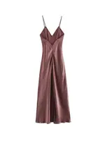 Women's Satin Midi Dress, V Neck, Thin Straps, Backless, Female Dresses, Sexy Fashion - Image 3