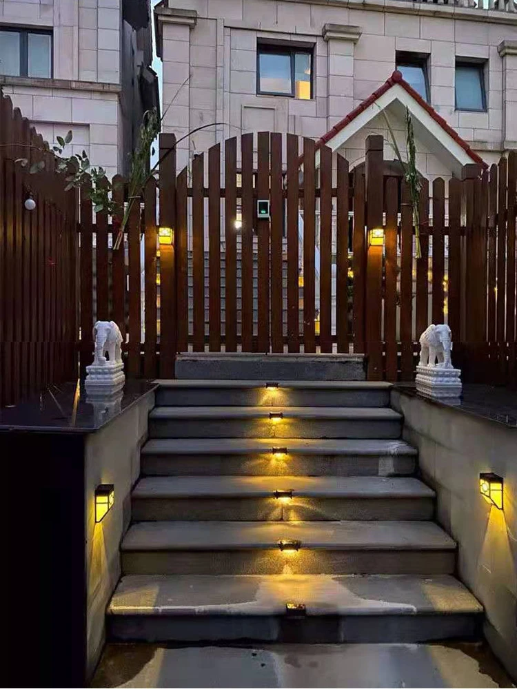 solar powered led lights LED Solar Lamp Path Stair Outdoor Waterproof Wall Light Garden Landscape Step Deck Lights Balcony Fence Lights Yard Decoration brightest outdoor solar lights