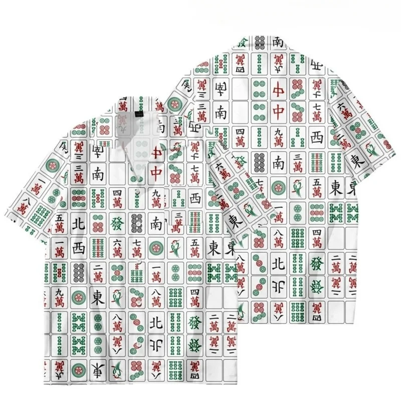 thumbnail image 1 of Blusas gráficas de Mahjong de estilo hip hop, camisetas rojas con estampado 3D de Mah-jongg para hombre, ropa informal de manga corta, ropa de calle para hombre y niño, top con solapa, 1 of 5
