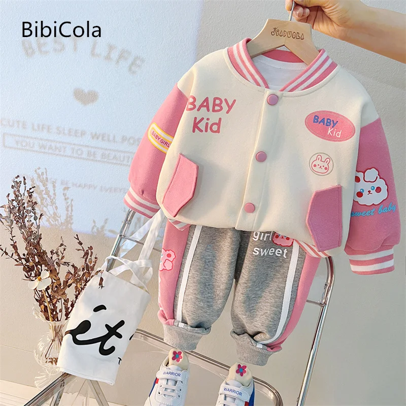 

2023 New Girls' Set Spring and Autumn Children's Leisure Children's Fashionable Girls' Cartoon Coat Two-piece Set 1-5 Years Old