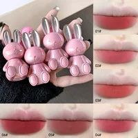 Gege Bear Pink Rabbit Velvet Lip Cream — Adorable Bunny Keychain, Soft Matte Velvet Finish Lip Tint 1