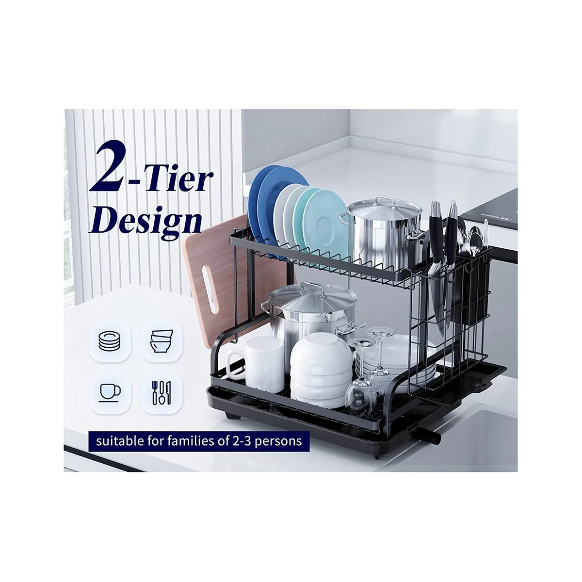 Dish Drying Rack,Multifunctional Dish Rack with Drainboard,Rustproof  Kitchen Dish Drying Rack with Utensil Holder, 2-Tier Dish D - AliExpress