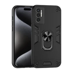 Shockproof Hard Armor Case with Magnetic Ring Holder for Tecno Pova NEO 3 (Black)