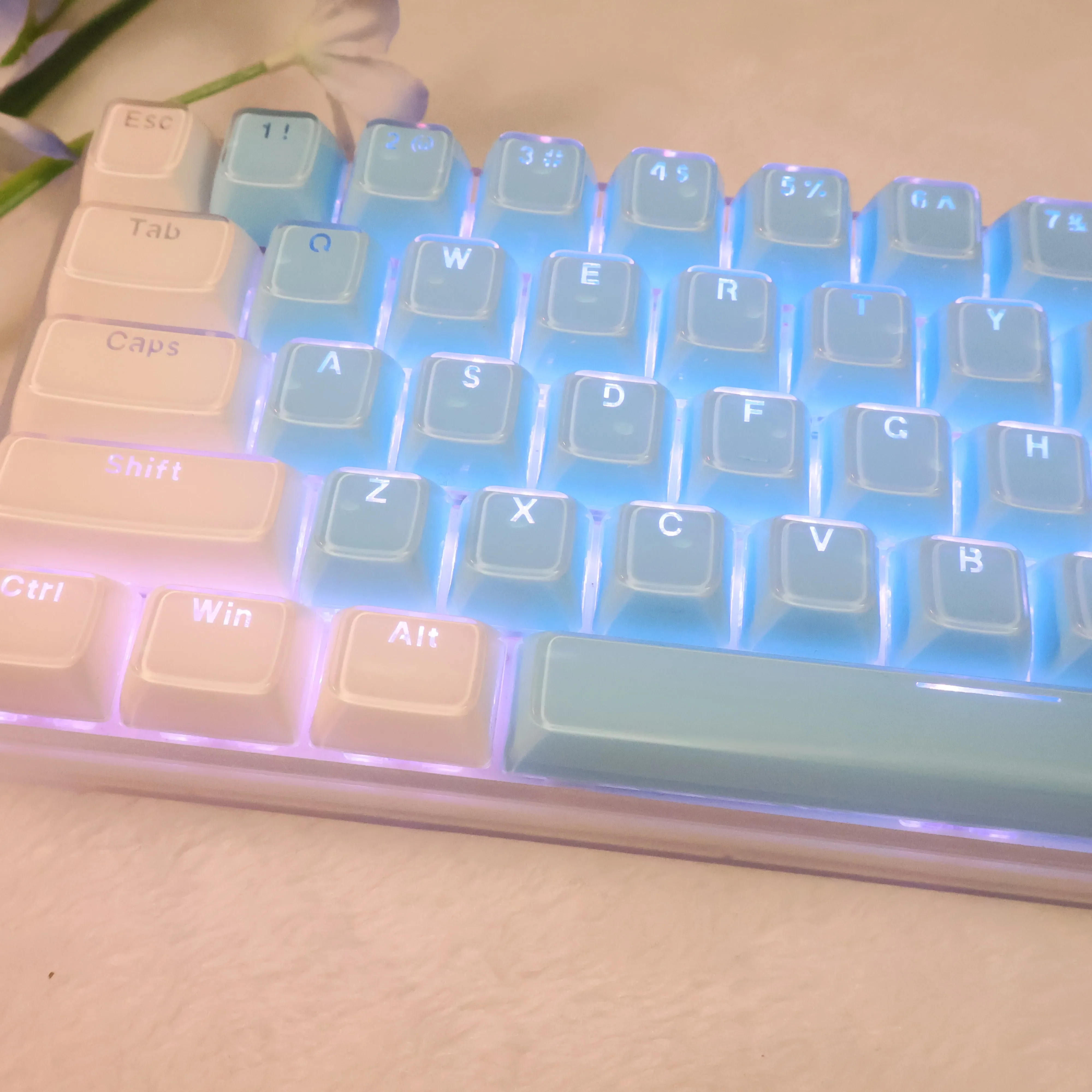 Alice-keycaps Translúcidos para Teclado Mecânico Layout Rosa Perfil Oem Keycaps Brancos Faça Você Mesmo Backlit Jelly Crystal 136 Chaves - Imagem 5