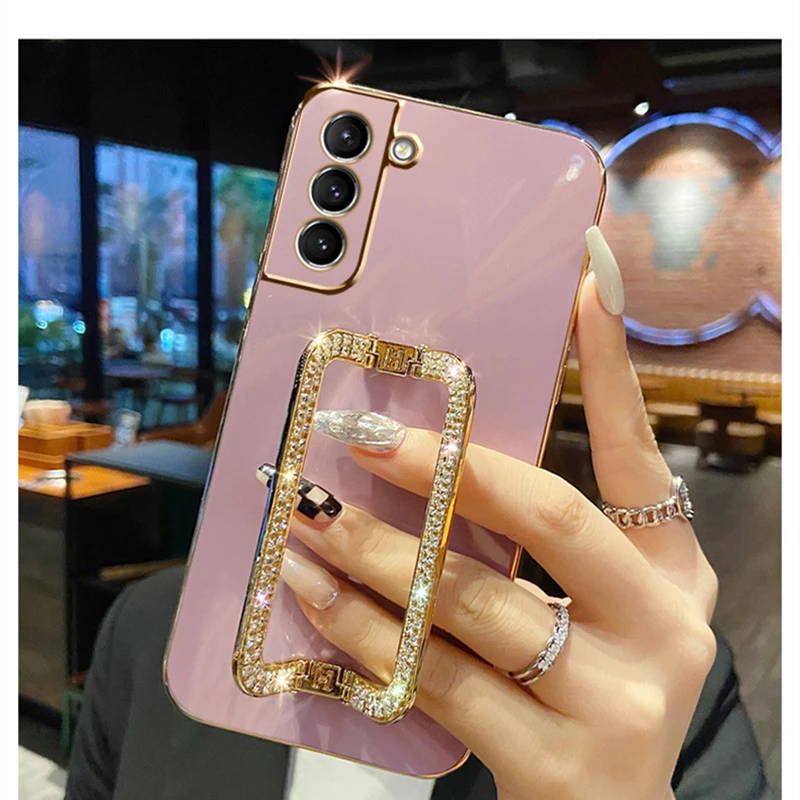 Phone Case Luxury Rhinestone Metal Holder Wrist Bracket Plating For Samsung Galaxy S23 S22 Ultra S21 FE Plus S20 A53 A22 A50
