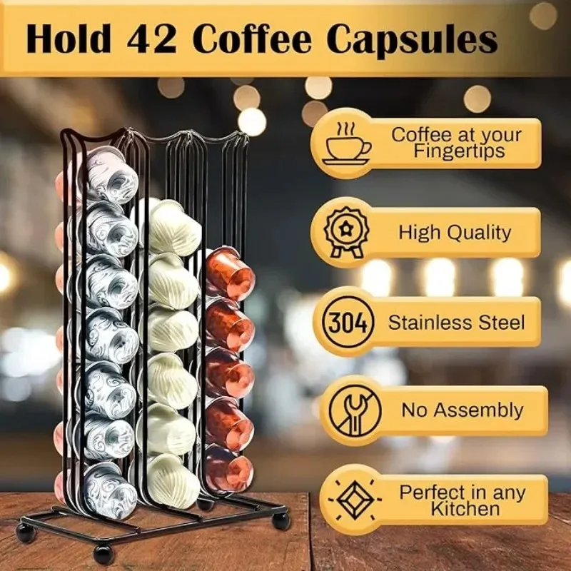 Sleek 42-Capacity Coffee Pod Storage Rack for Countertop Organization