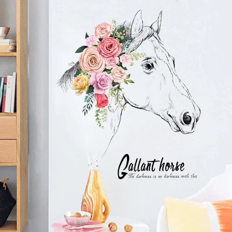 Creative horse head wall stickers living room TV background wall decor flowers sticker self-adhesive home decor room decoration