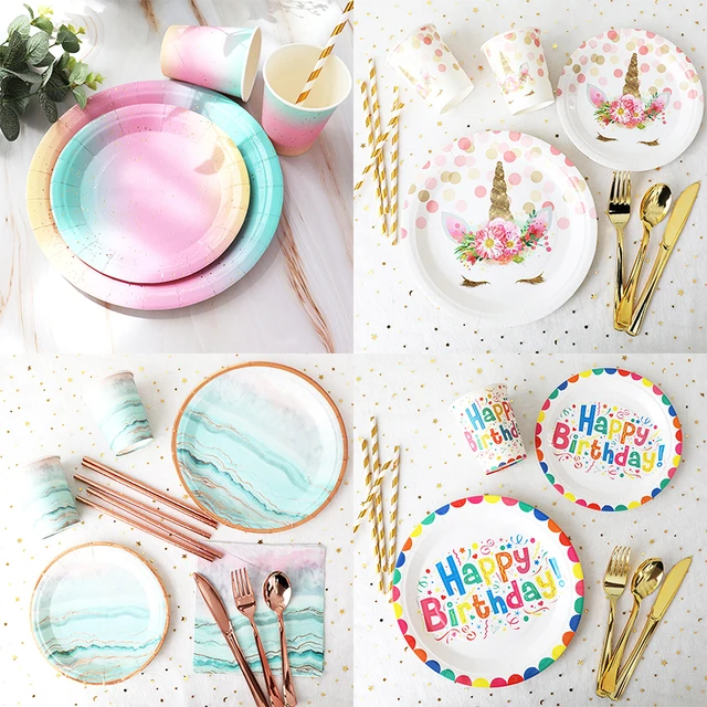 Or Rose Décorations D'anniversaire Kit Vaisselle Jetable Papier Tasse  Adulte Mariage Décorations de Fête D'anniversaire Enfants Babyshower Fille  - AliExpress