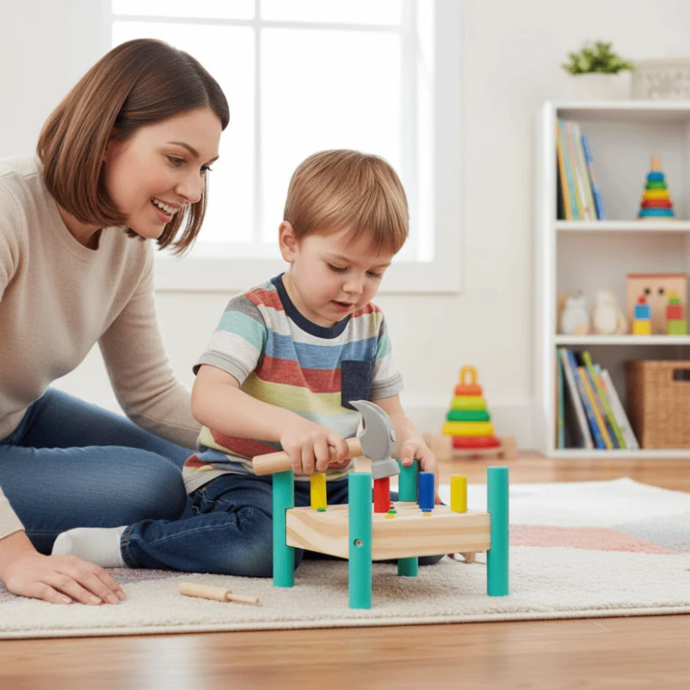 Montessori Knock Nails Tool Wood Early Learning Double Sides Pegboard Portable Colorful Baby Hammer Hit Wooden Toys