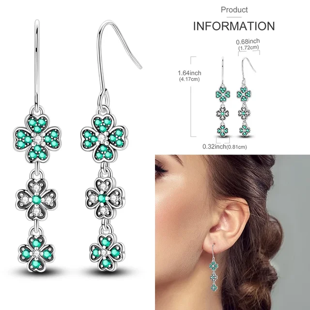 925 Silver Star Round Hoop Earrings Colorful Zirconia Sterling Geometry Circle Four Leaf Clover Earrings for Women Jewelry Gift