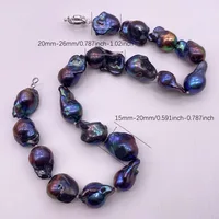 Grand collier de perles baroques irrégulières, boule de flamme, noir, paon, bleu, perles naturelles, bijoux élégants 4