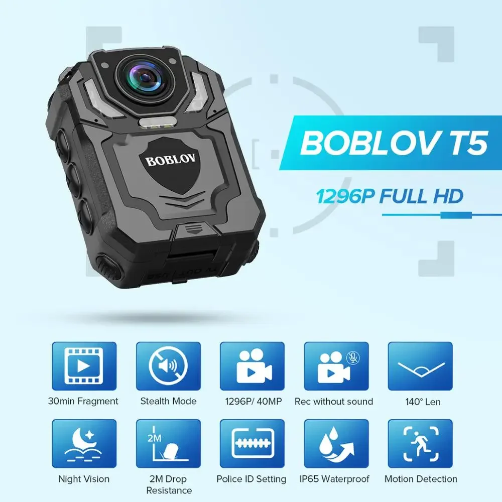 BOBLOV T5 1296P Body Camera Audio Recording Wearable Police Camera Law Enforcement Night Vision Loop Recording DVR Mini camera