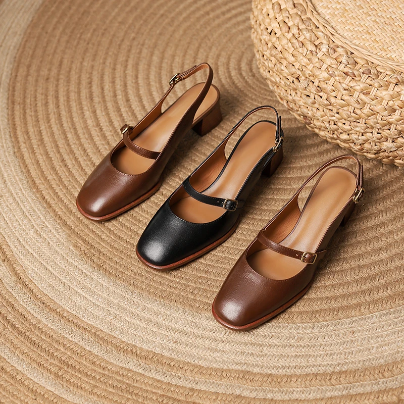 

2023new Women sandals natural leather 22-25cm cowhide+pigskin+sheepskin full leather buckle Mary Jane shoes women summer shoes