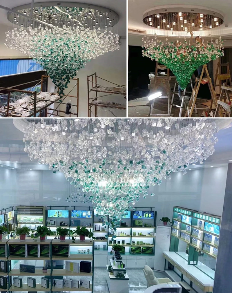 Modern Crystal Glass Chandelier Staircase Luxury Stone Chandeliers Lighting Home Decor Cristal Pendant Suspension Lamps