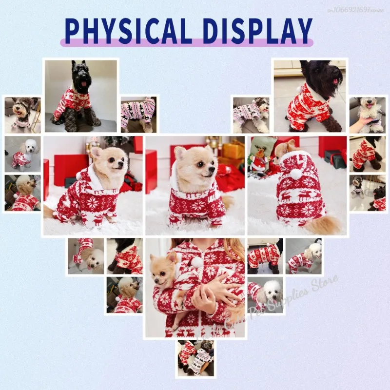 Winter Dog Christmas Jumpsuit Clothes Warm Plush Pet Pajamas for Small Medium Dogs Cats Overalls Puppy Warm Dog Clothing