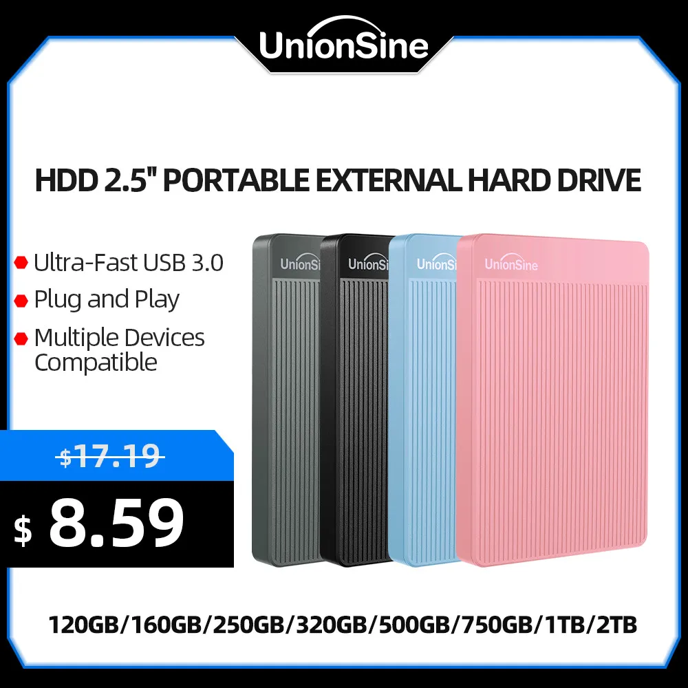 Unionsine Hdd Disco Rigido Esterno Portatile Da 2.5 Pollici 2Tb/1Tb/500Gb/750Gb Memoria Usb3.0 Compatibile Per Pc,Mac,Desktop,Macbook,Tv