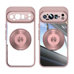 Transparent Acrylic Shockproof Phone Case with Magnetic Bracket for Pixel 9 Pro XL (Pink)