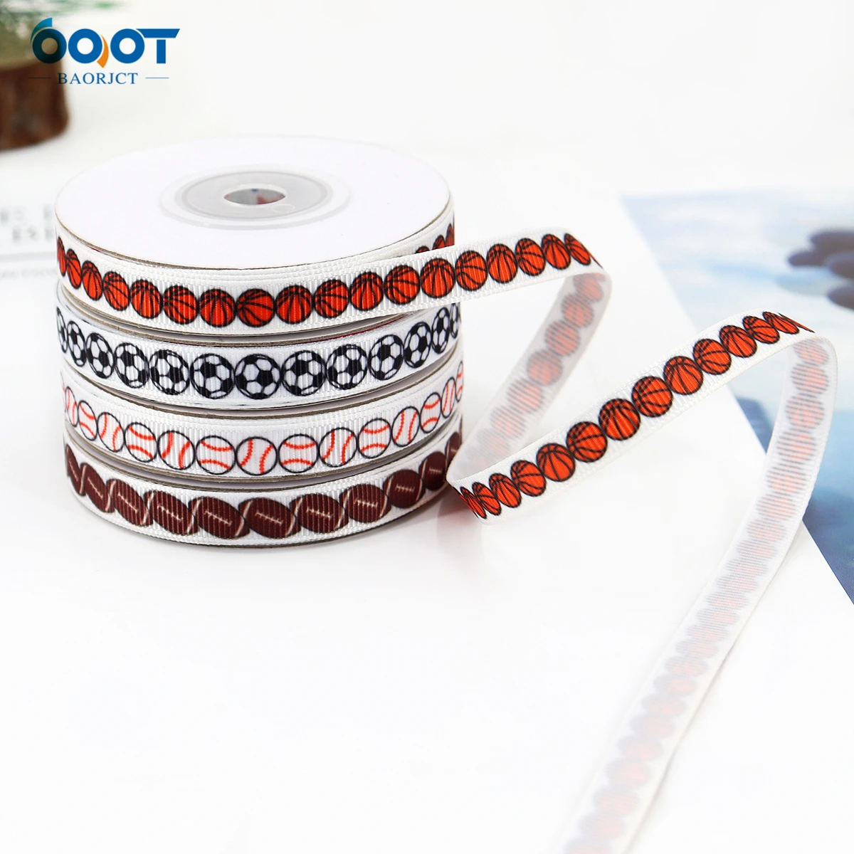 Sports Geometric Basketball And Football Ribbons,10MM 10Yards Bow Cap Accessories Party Gift Wrap DIY Handmade Materials