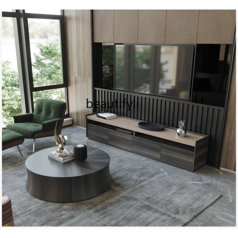 

Italian-Style Light Luxury Stone Plate Yuan TV Cabinet Unit Modern Creative Living Room Saddle Leather Floor Cabinet furniture