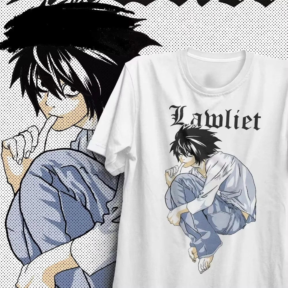 Heißer Verkauf Anime Death Note L Lawliet Gothic-Schriftzug Grafik T-Shirt Y2K Unisex Mode Lässige Streetwear Übergroßes Baumwoll-T-Shirt
