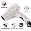 Mini Portable Flat Iron Blow Dryer Set Travel Hair Dryer and Small Flat Iron with Rhinestone Folding Handle Hair Dryer for Women 4