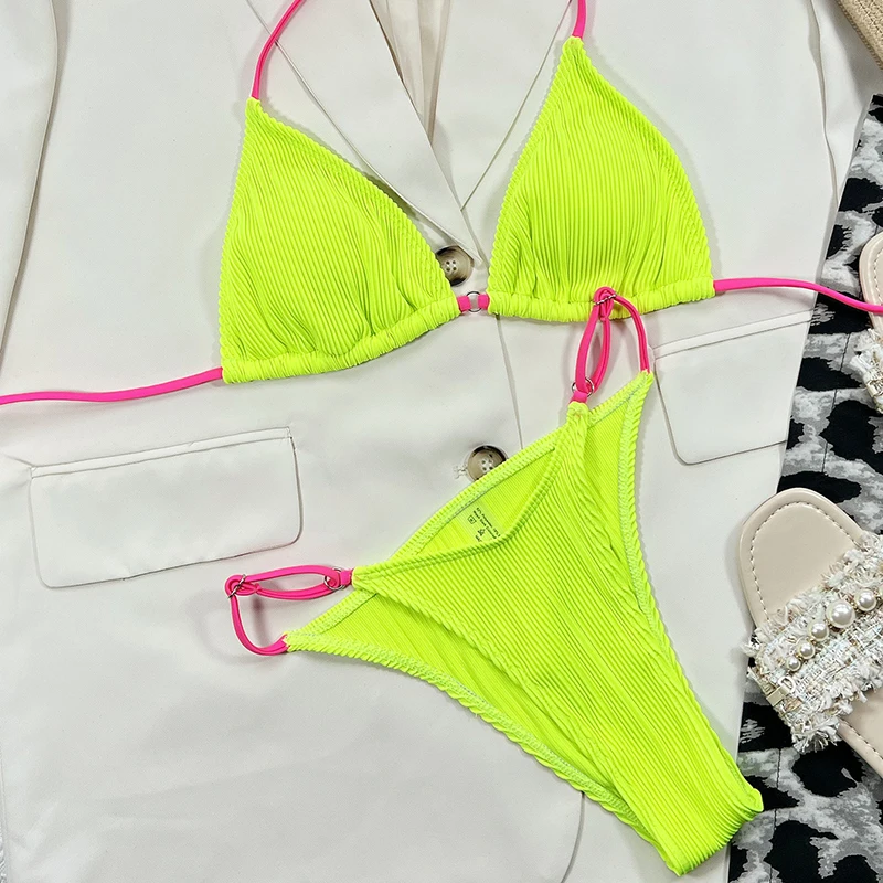 Free Delivery Women Bikini Set 2024 Summer Female Swimsuit 2 Pieces Bathing Suit Mini Thong Push Up Swimwear Sexy Outfits Wear