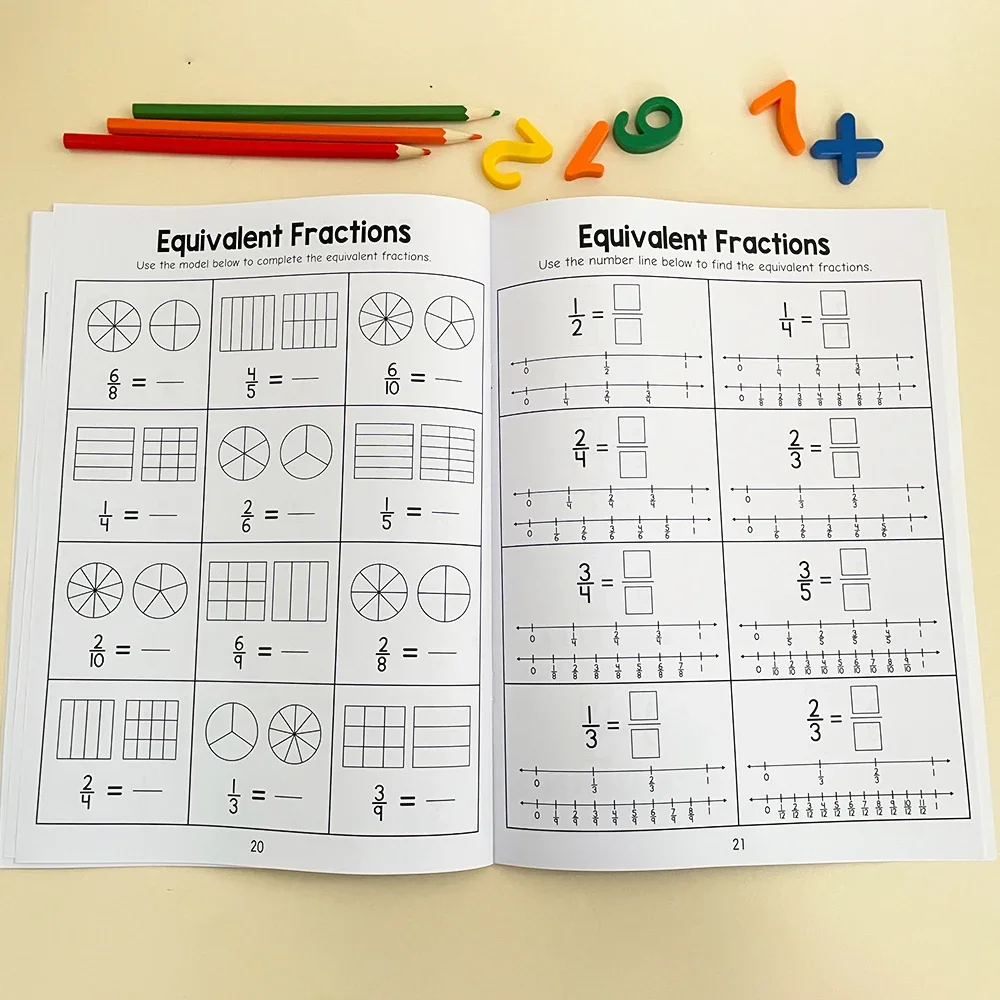 Grundlegende Bruchteck-Arbeitsbuch zum Lernen und Üben, Brüche, Anzeige, Lehrer, Lehrmittel, Grd 3–4, Grundschule, Mathe-Testbuch, Montessori – Detail 4