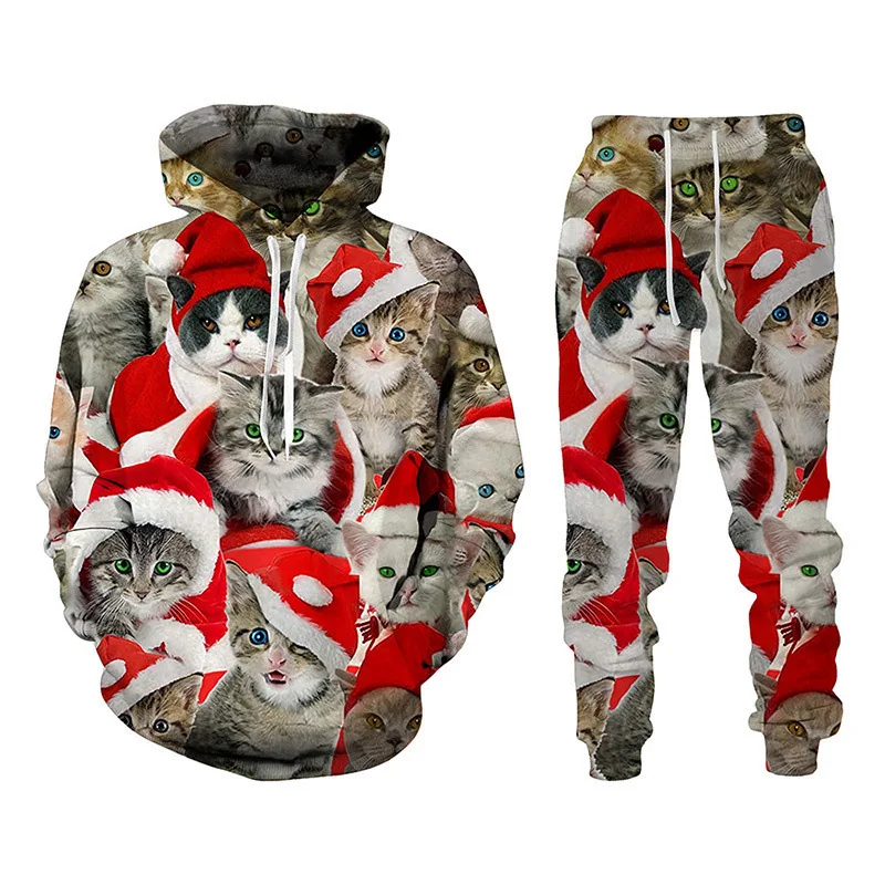 Autumn Mens 3D Print Hoodies Sweatpants Tracksuit