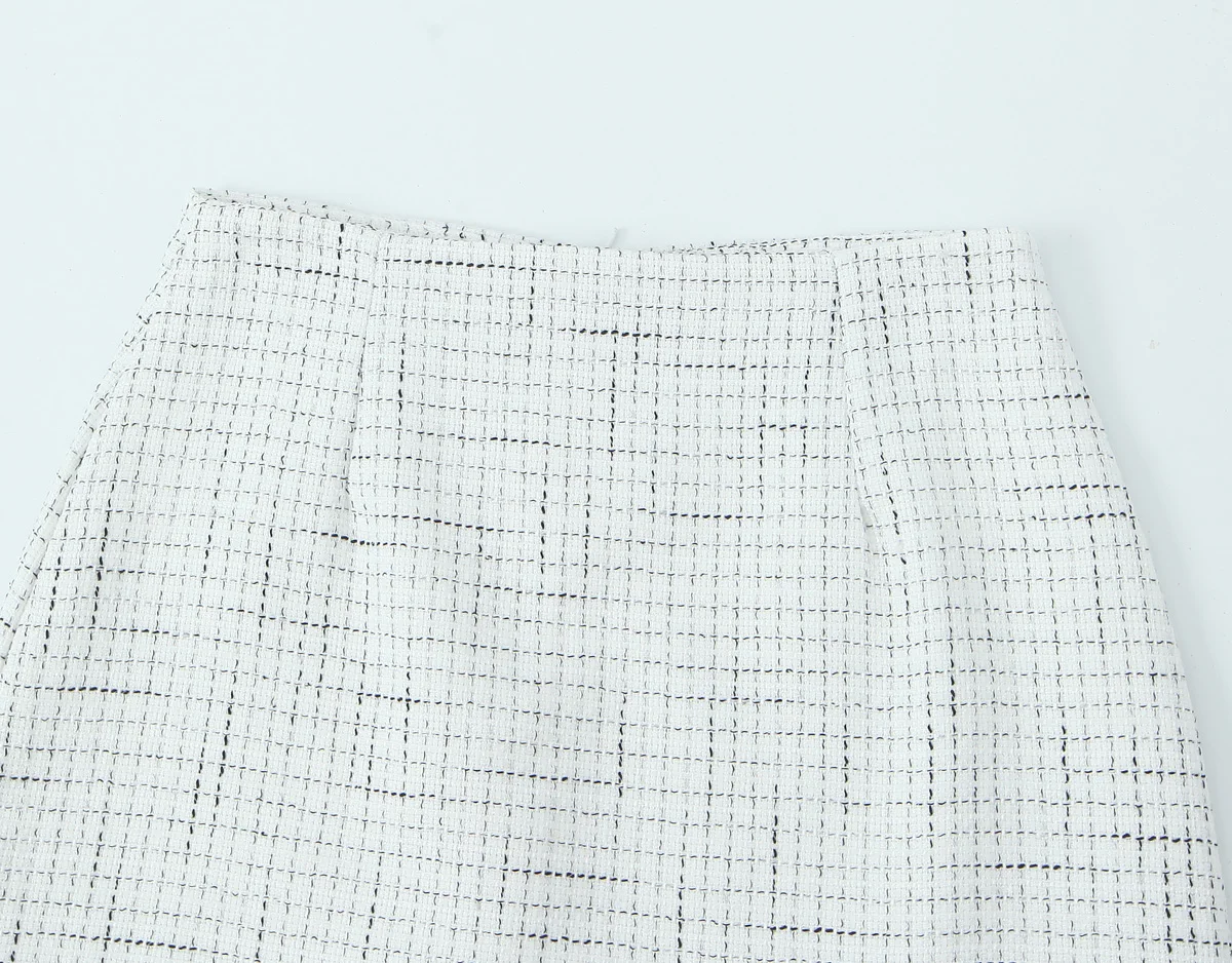 French Style Retro V collar Plaid Woven Tweed Blazer + High Waist Mini Short Skirts Suits 2 pieces 1 Set Black White
