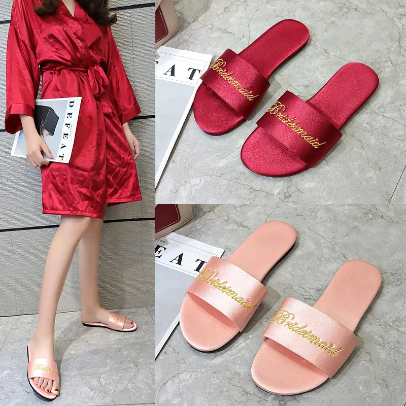 

Embroidered Wedding Bridesmaid Slippers 2023 Summer Wedding Slippers Women Sandals Soft Soled Bridal Sandals Zapatos De Mujer