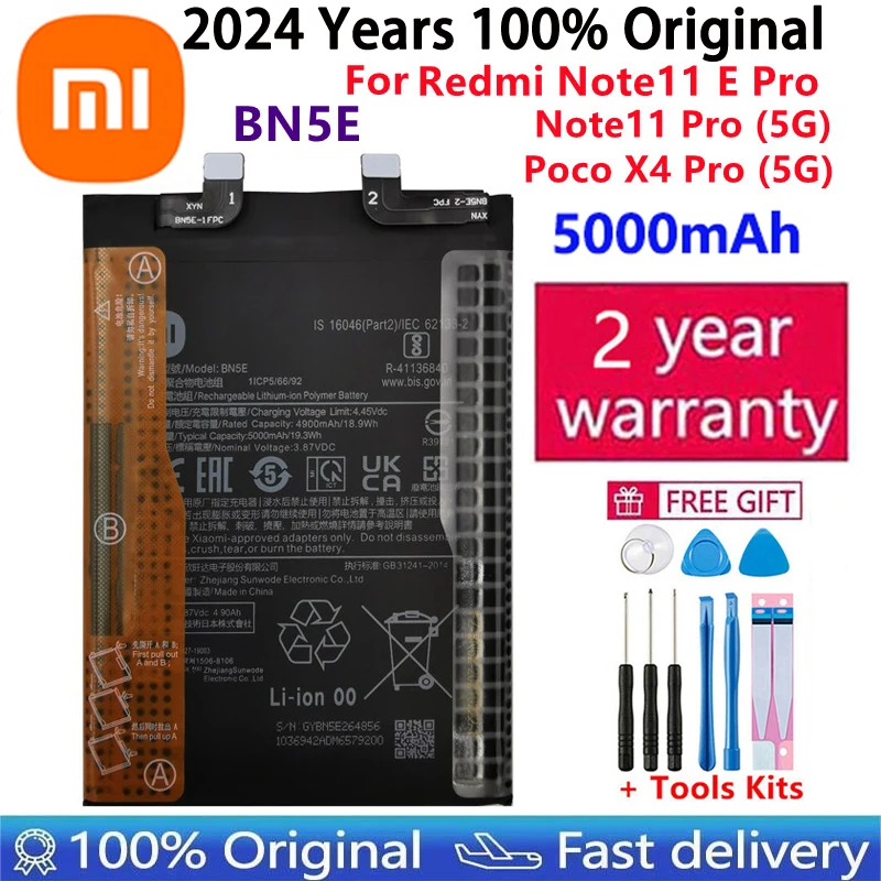 

100% Original BN5E Battery For Xiaomi Redmi Note11 E 11E Pro / Note11 Note 11 Pro 5G / Poco X4 Pro 5G Phone Batteries Bateria