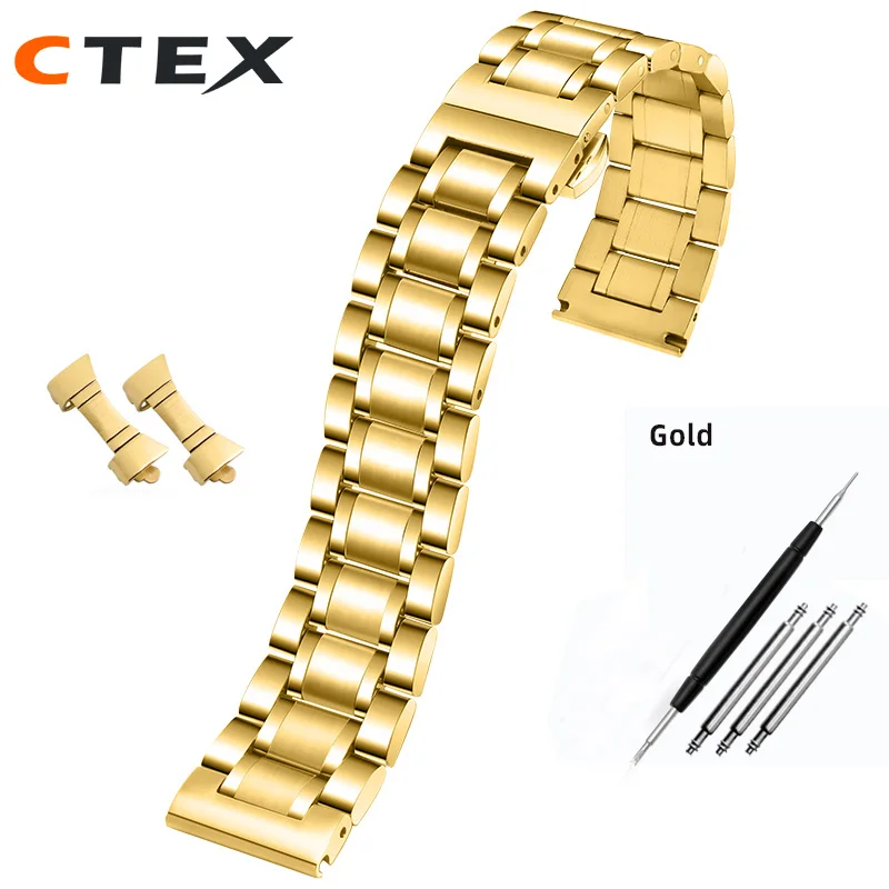 Stainless Steel Curved Strap Watch Bracelet for Men and Women - Multiple Size Options Available
