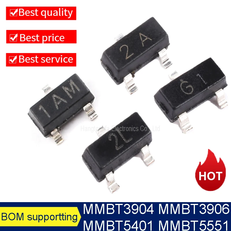 100 PCS/Lot MMBT3904 MMBT3906 MMBT5401 MMBT5551 SOT23 마킹 1AM 2L 2A 1G ...