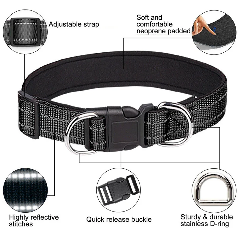 Dog Collar For Medium Large Dogs Soft Neoprene Padded Nylon Sturdy Adjustable dog collar pet collar