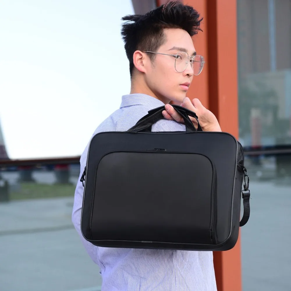 Borsa per laptop da 15 pollici, 15,6 pollici, 17 pollici, con doppia cerniera, borsa a tracolla universale, impermeabile, nera, per Lenovo/Huawei - immagine 5