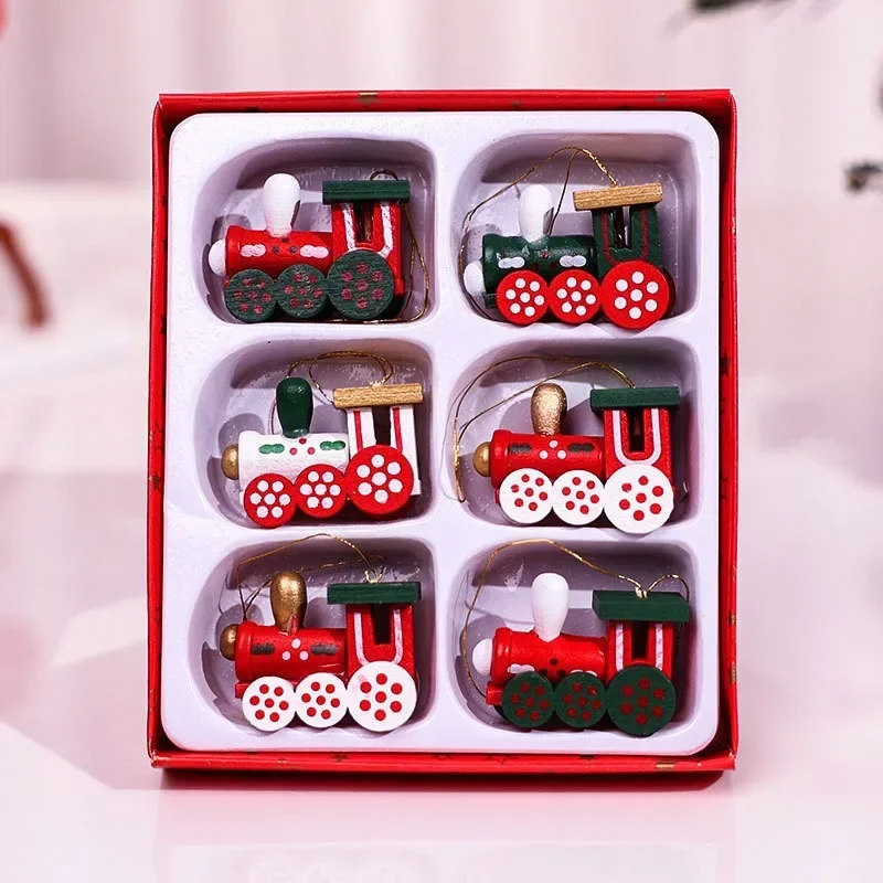Electric Train Set Christmas Train and Image Ornaments Tree Set Hanging Wooden Miniature Decorations Pendant Wood Head Mini Ornament Decor Toys