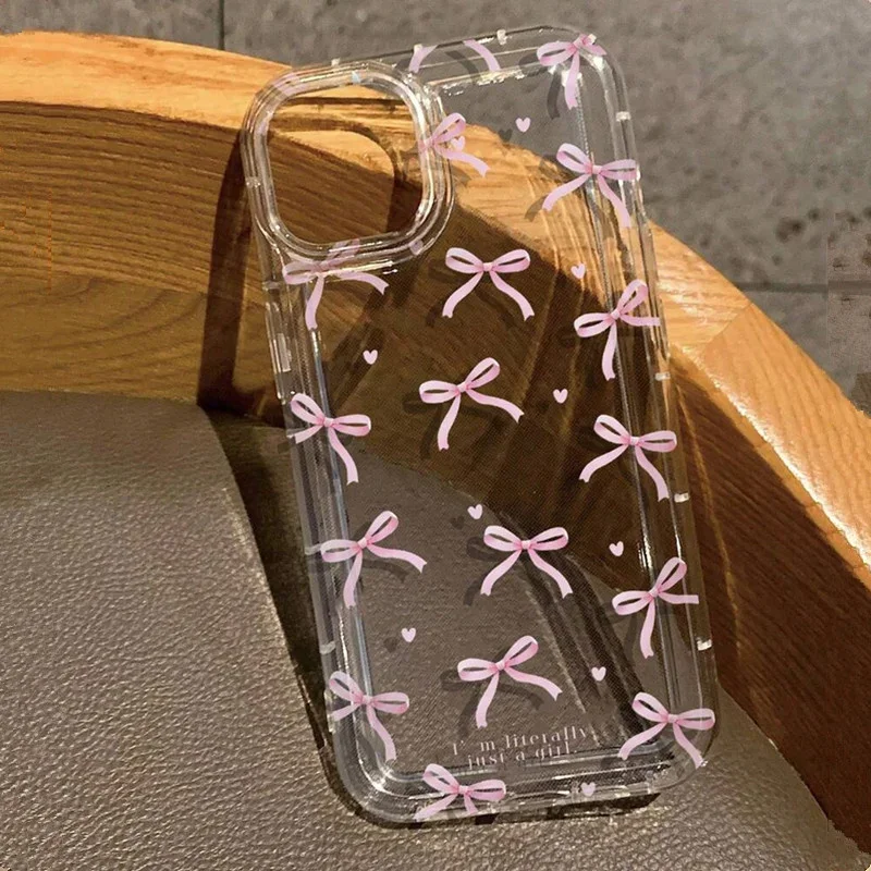 Charming Pink Heart Bow Shockproof Soft Clear Phone Case